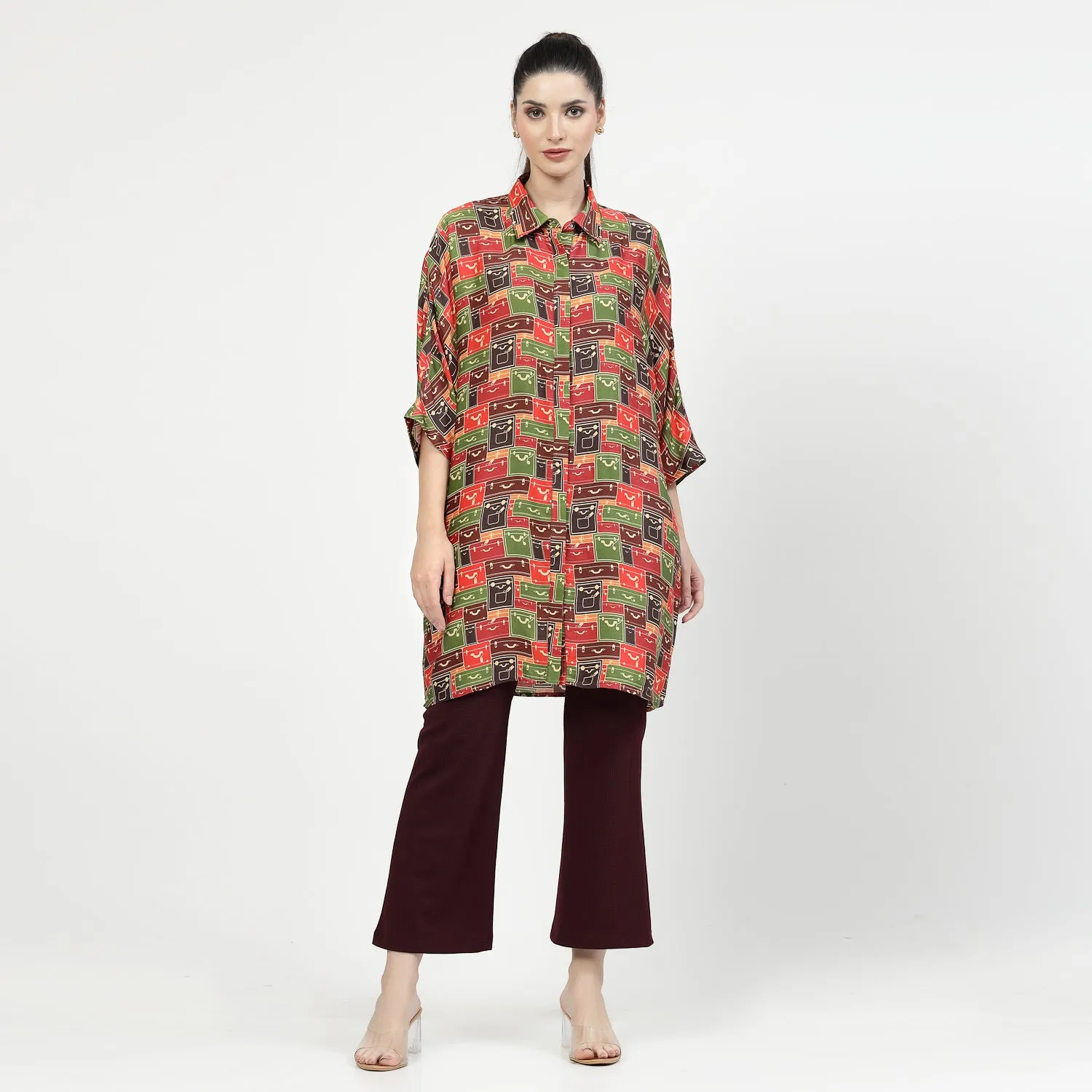 Multicolour Box Print Long Shirt