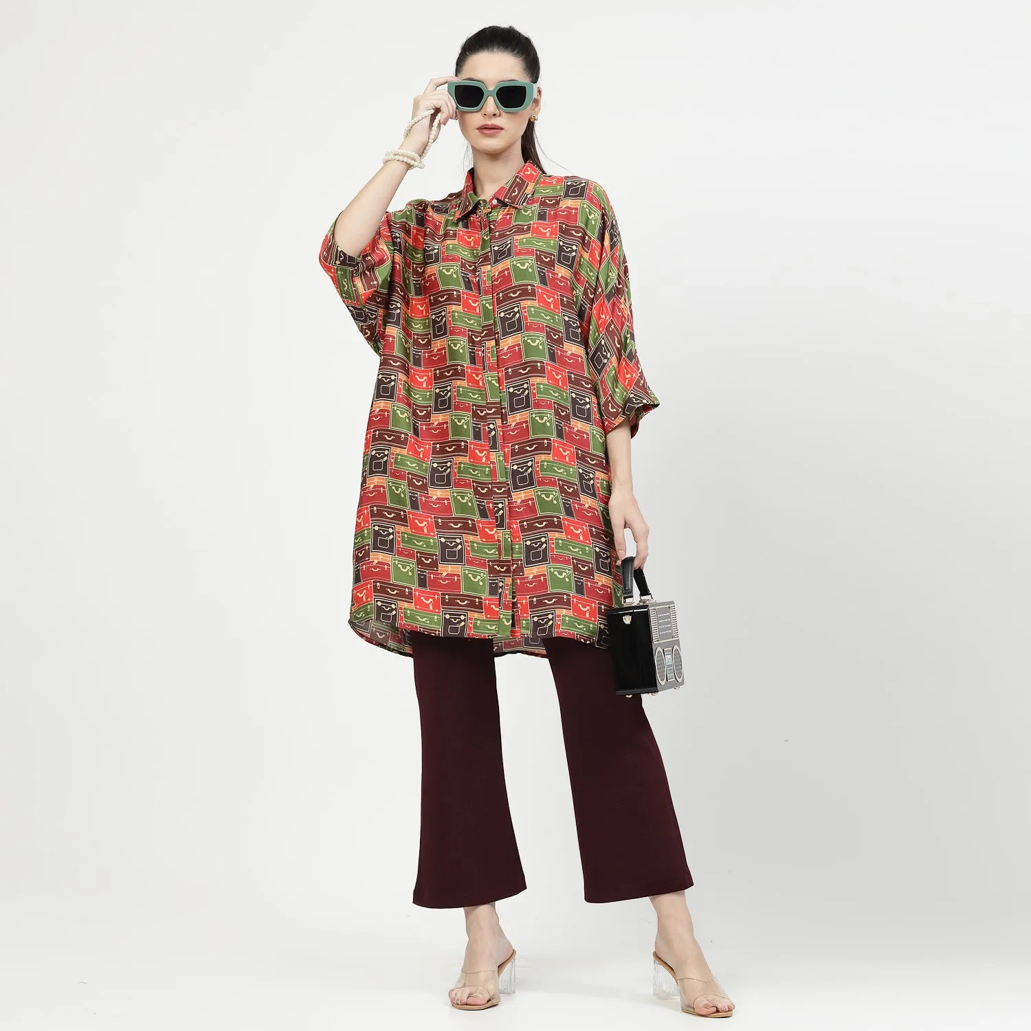 Multicolour Box Print Long Shirt