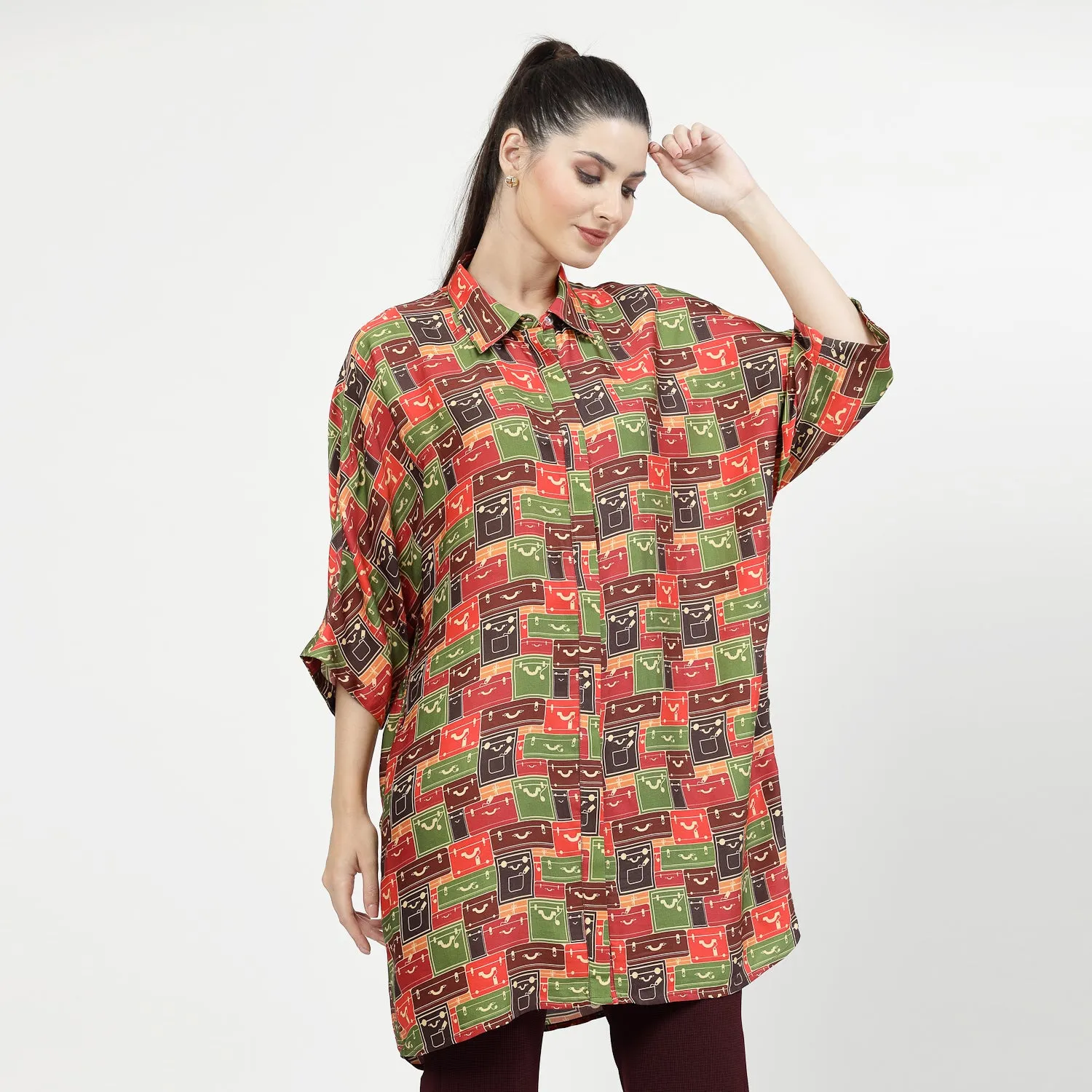 Multicolour Box Print Long Shirt