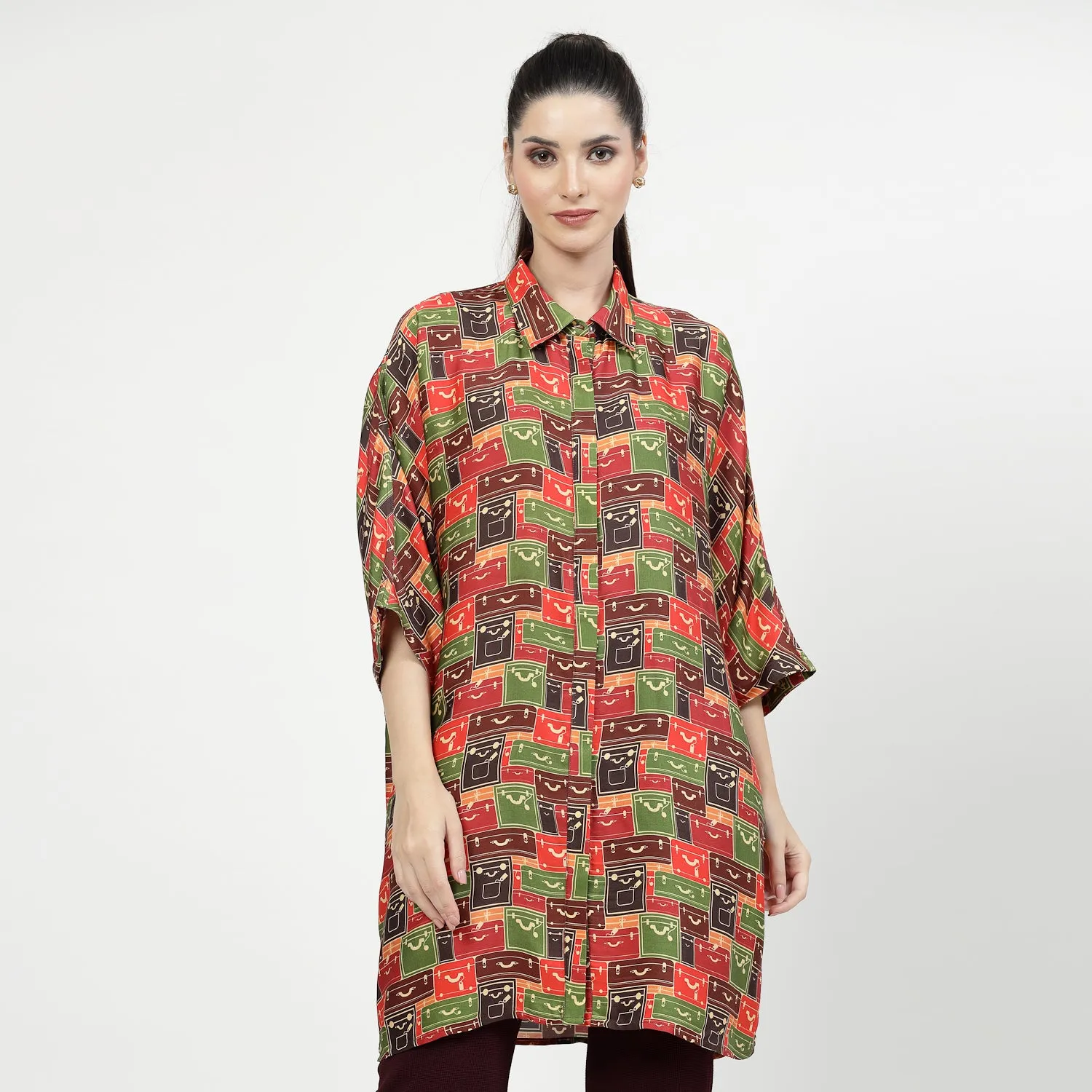Multicolour Box Print Long Shirt