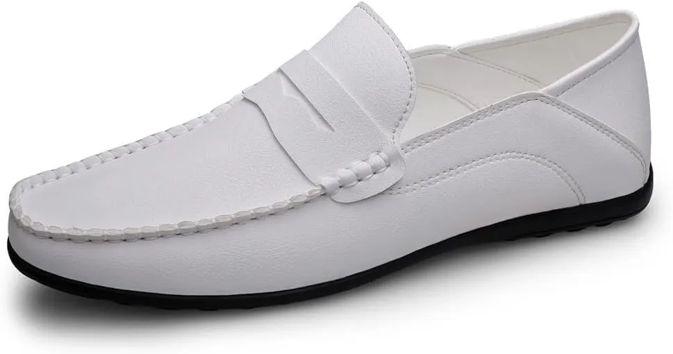 New Loafers for Men Penny Loafers Solid Colors Simple Flat Heel Vegan Leather Anti-Slip Flat Heel Slip Resistant Casual Slip-on