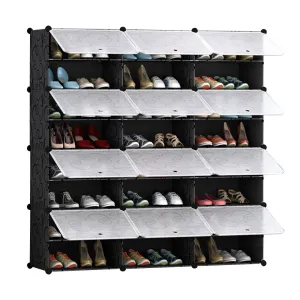 NNEAGS 8 Tier 3 Column Shoe Rack Organizer Sneaker Footwear Storage Stackable Stand Cabinet Portable Wardrobe with Cover