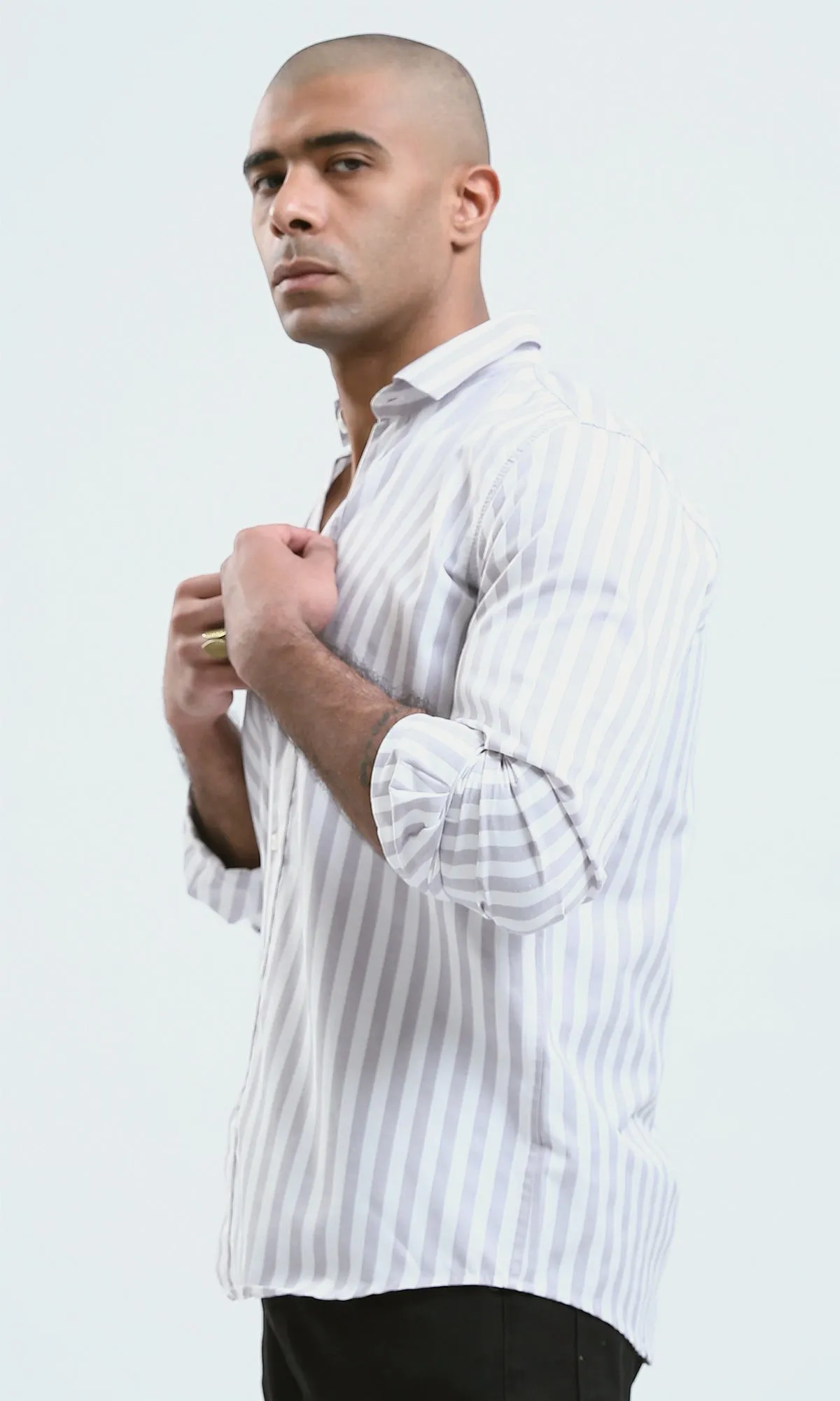 O179976 - Full Buttons Regular Fit Casual Light Grey Shirt