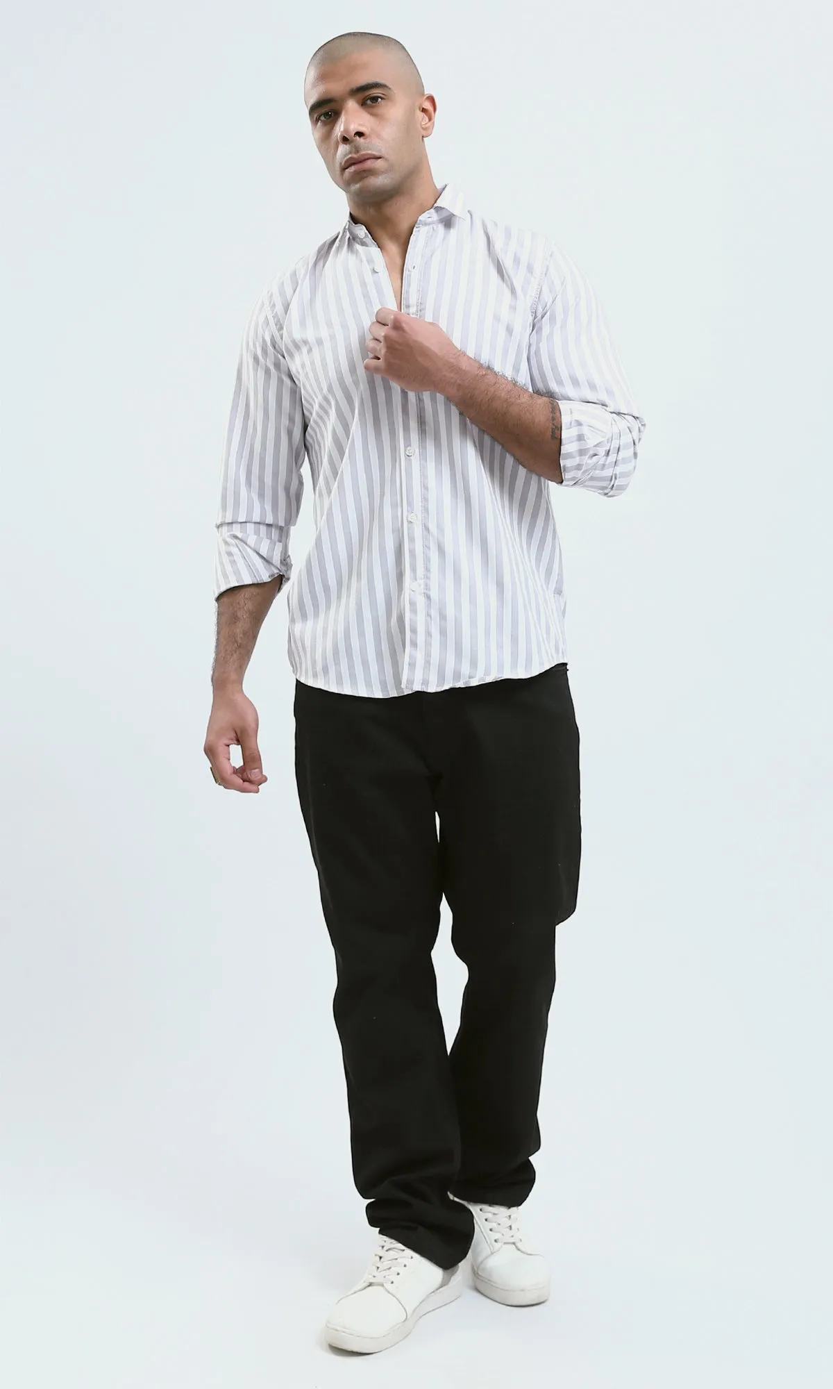 O179976 - Full Buttons Regular Fit Casual Light Grey Shirt