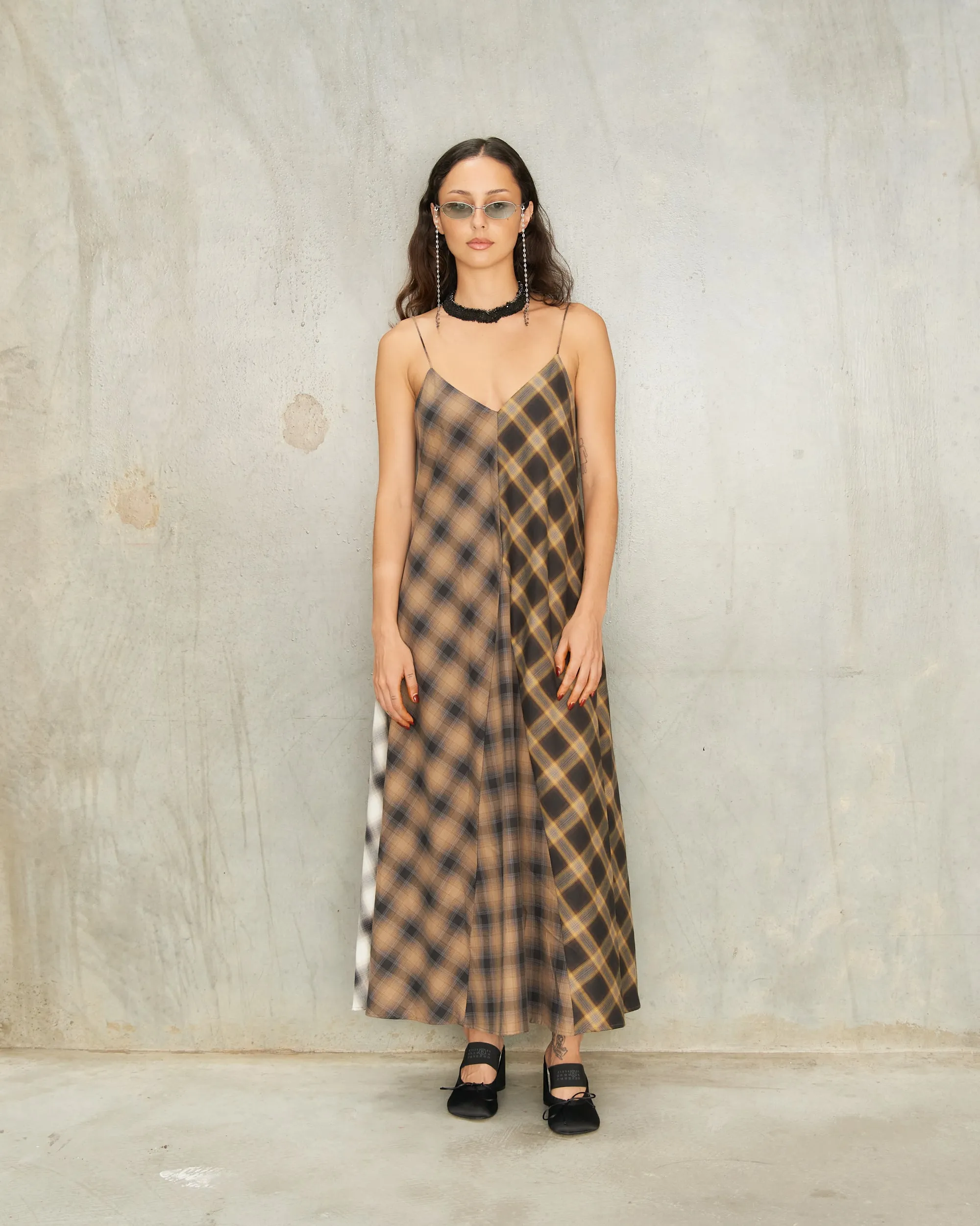 Ombre Check Bias Slip Dress