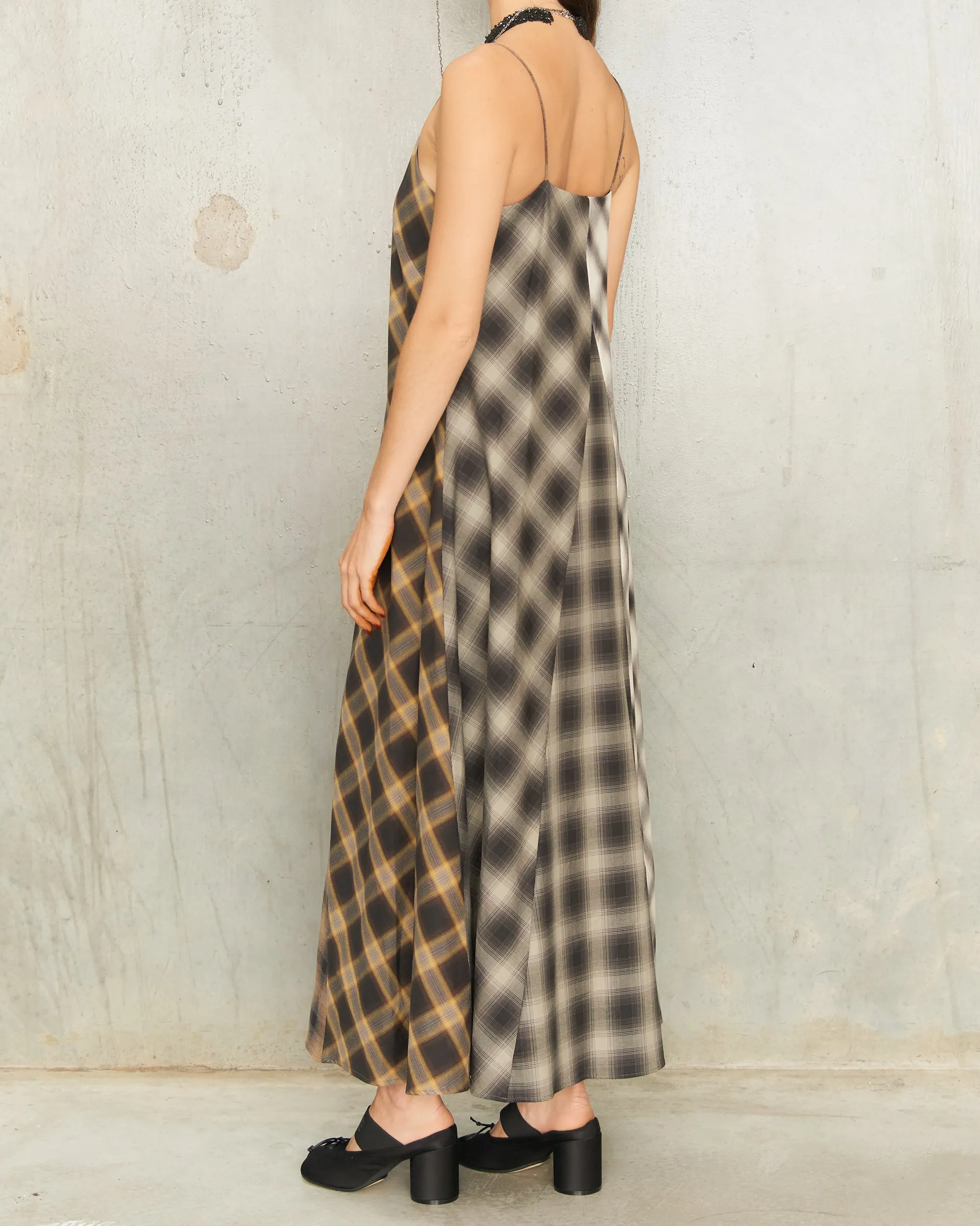 Ombre Check Bias Slip Dress