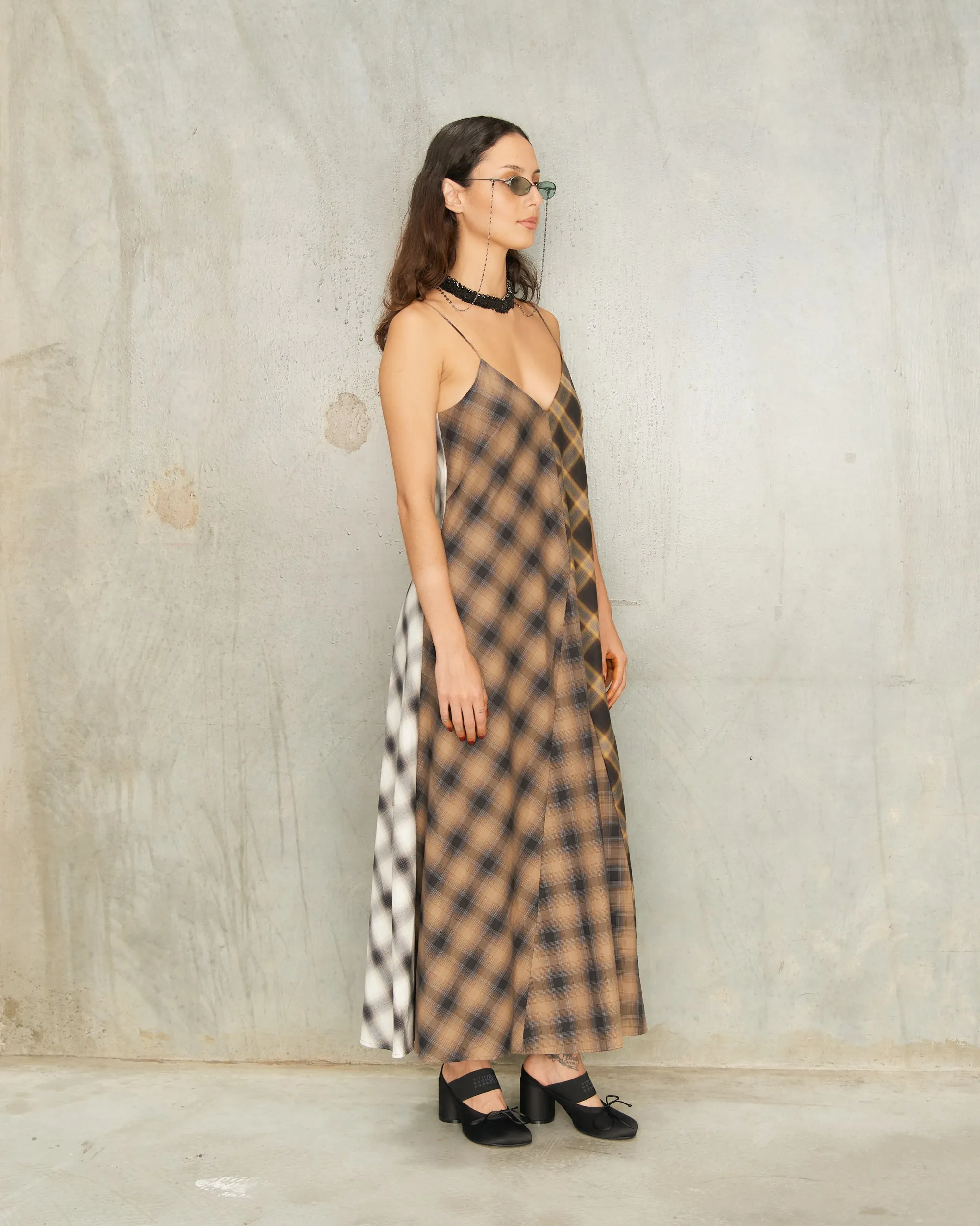 Ombre Check Bias Slip Dress