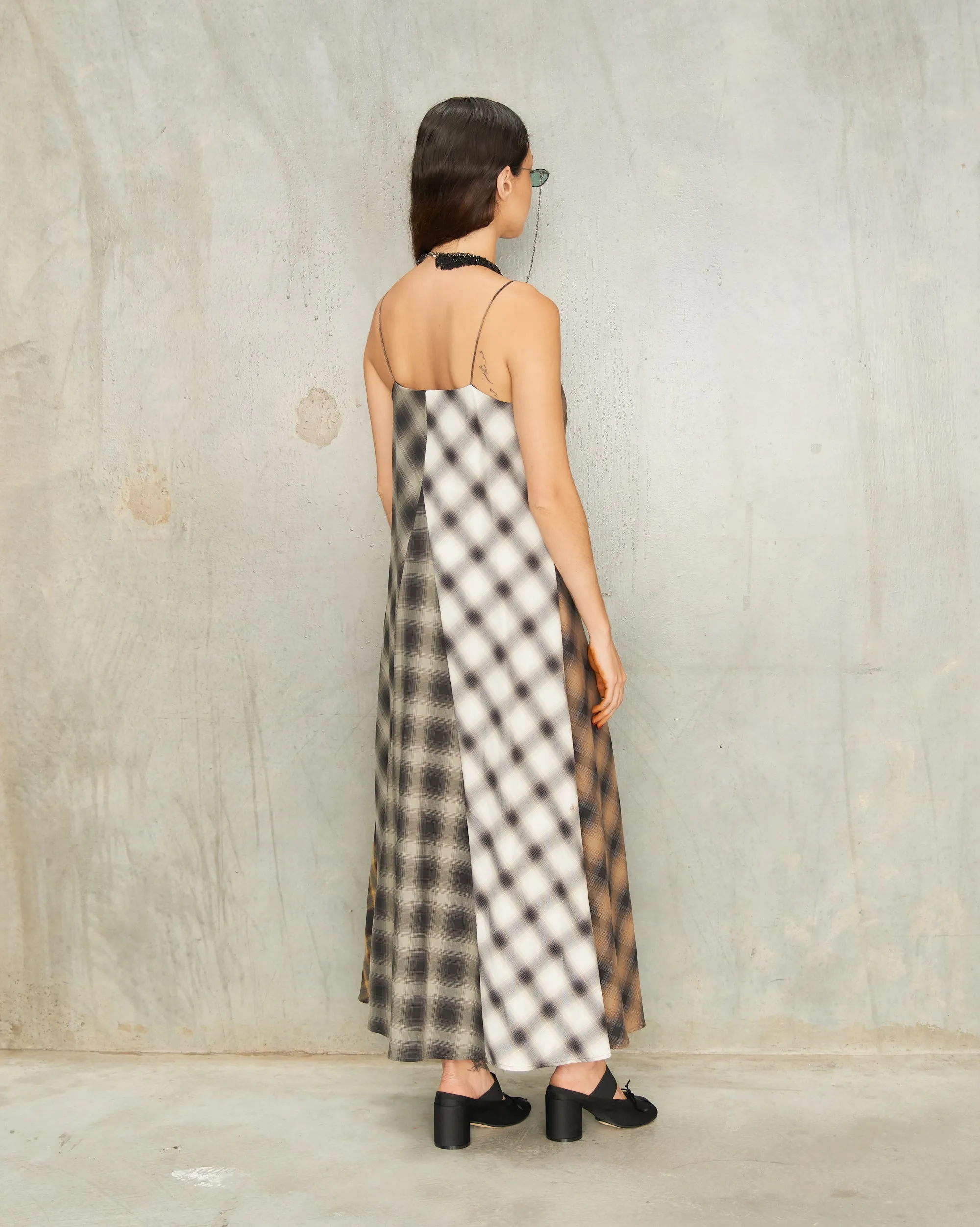 Ombre Check Bias Slip Dress