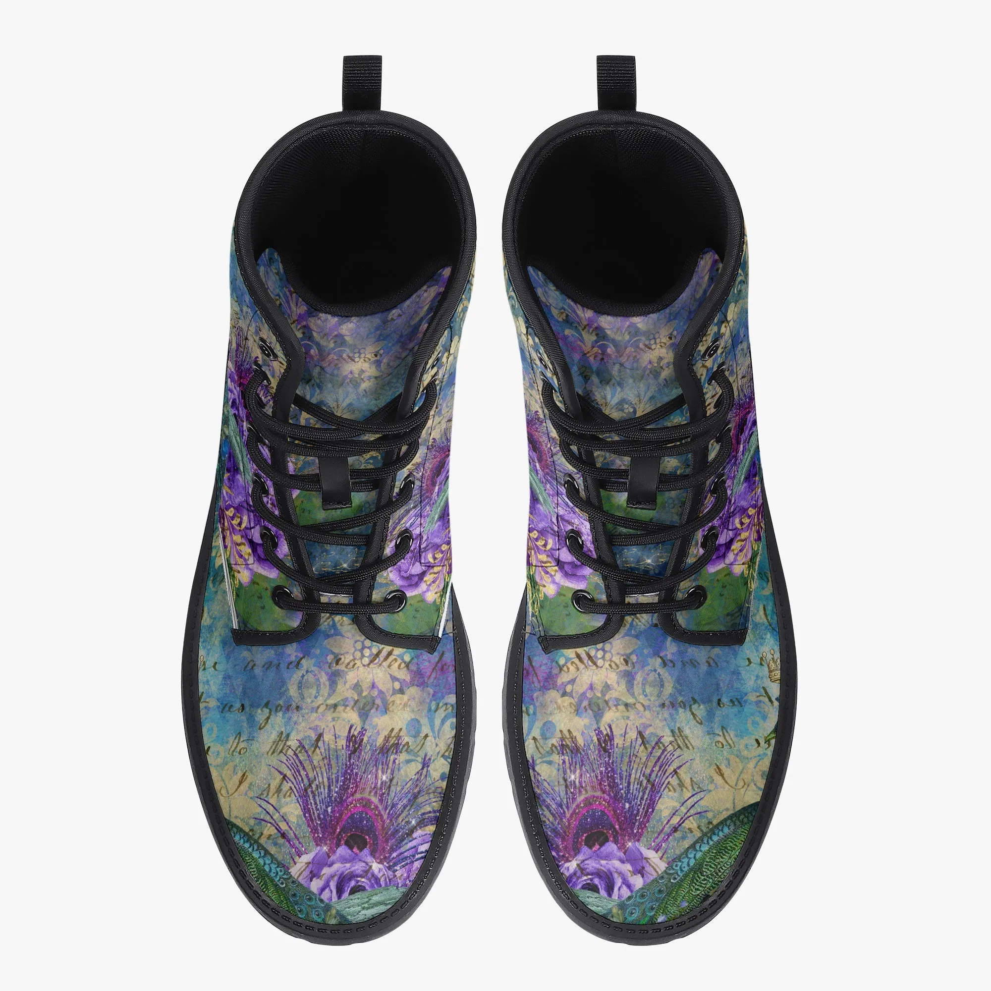 Peacock  Vintage Floral Combat Boots  (JPREG17)