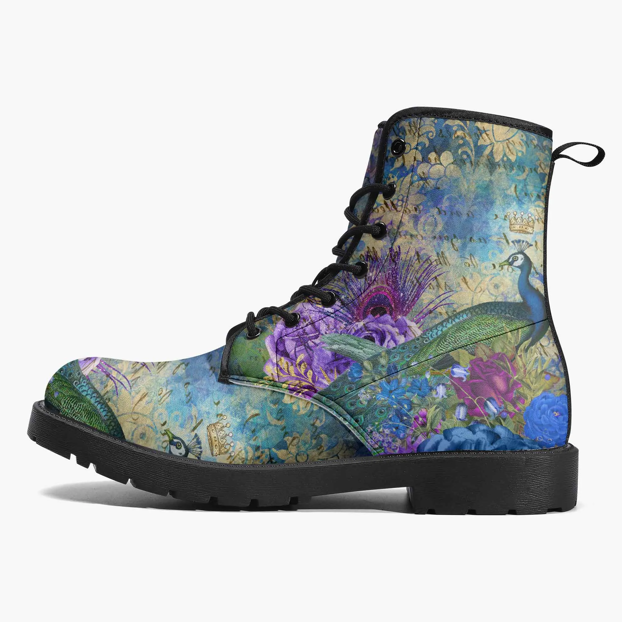 Peacock  Vintage Floral Combat Boots  (JPREG17)