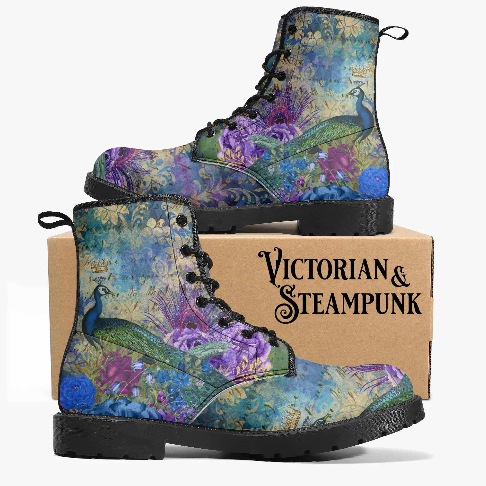 Peacock  Vintage Floral Combat Boots  (JPREG17)