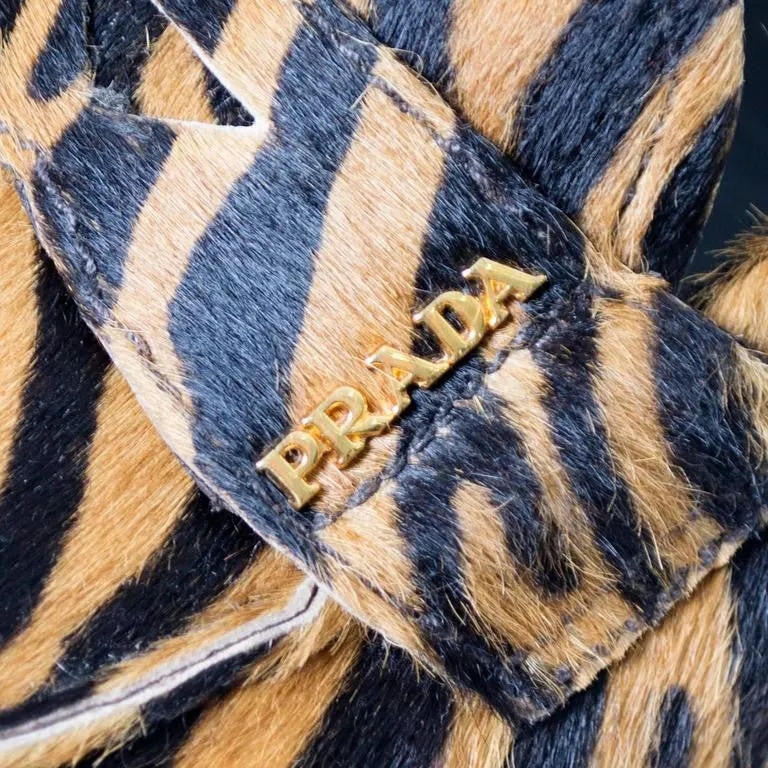Prada Tiger Print Pony Fur Loafers 37.5
