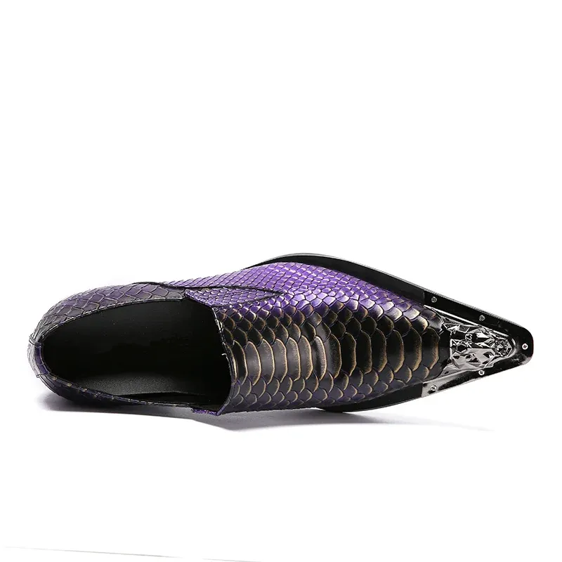 Purple serpentine men dress shoes Men's stage shoes
