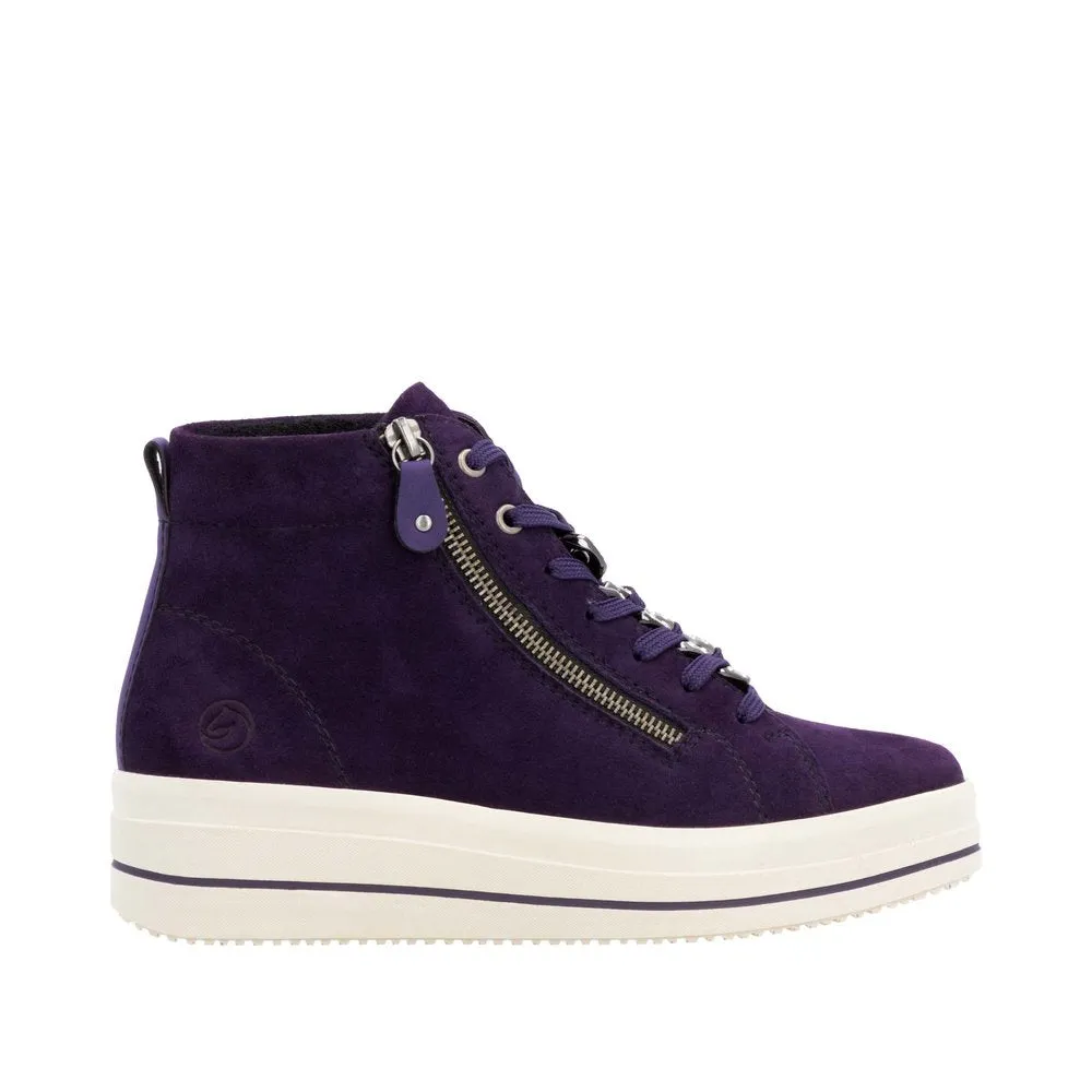 Remonte D1C70-30 Ladies Aubergine Suede Zip & Lace Shoes