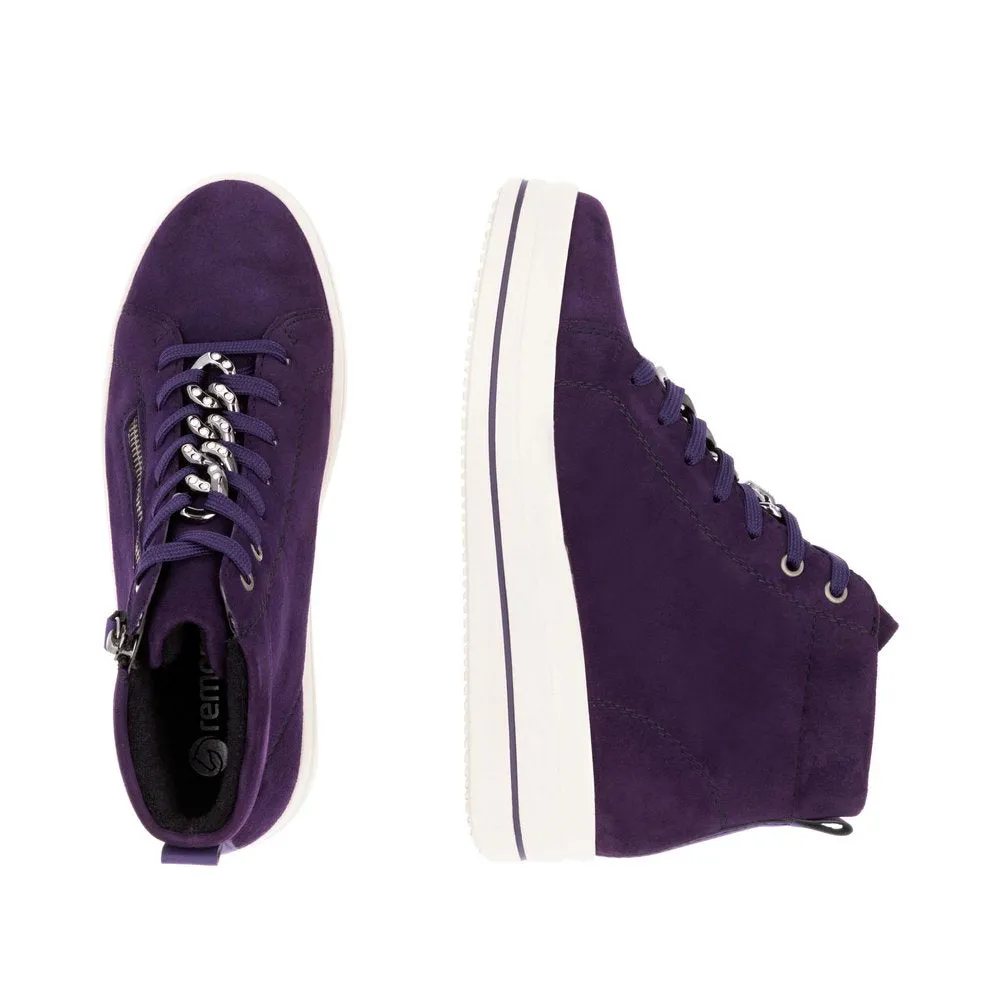 Remonte D1C70-30 Ladies Aubergine Suede Zip & Lace Shoes