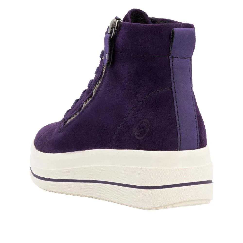 Remonte D1C70-30 Ladies Aubergine Suede Zip & Lace Shoes