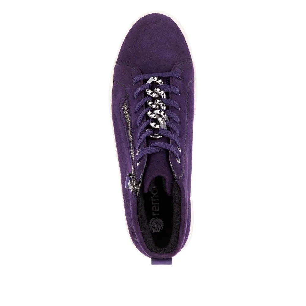 Remonte D1C70-30 Ladies Aubergine Suede Zip & Lace Shoes
