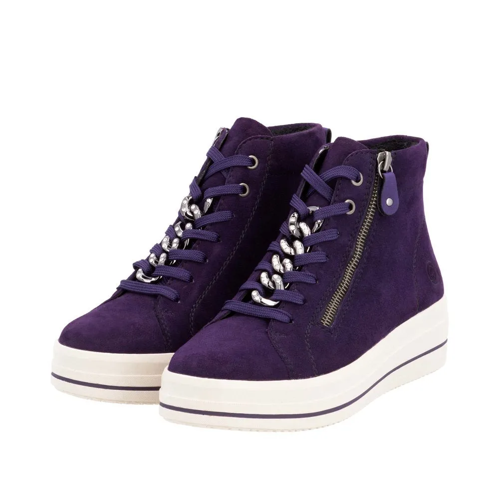 Remonte D1C70-30 Ladies Aubergine Suede Zip & Lace Shoes