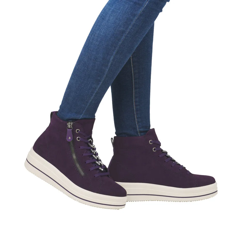 Remonte D1C70-30 Ladies Aubergine Suede Zip & Lace Shoes