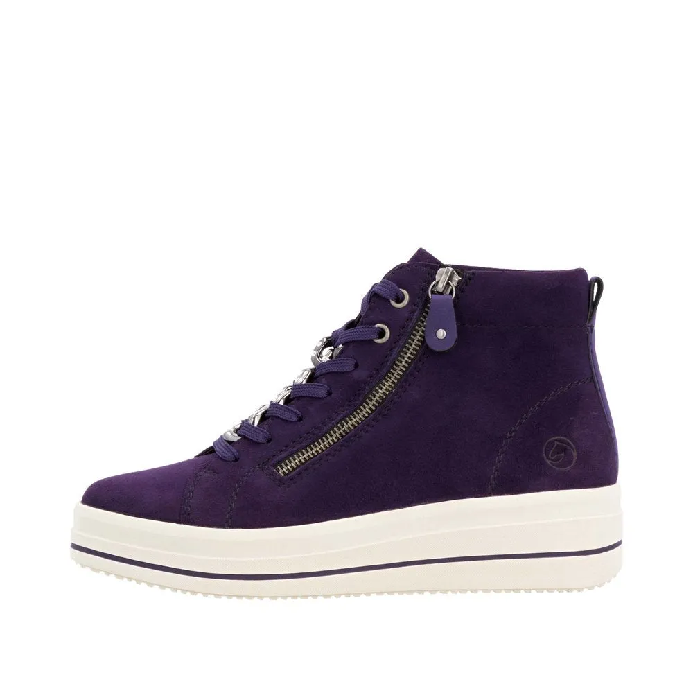 Remonte D1C70-30 Ladies Aubergine Suede Zip & Lace Shoes