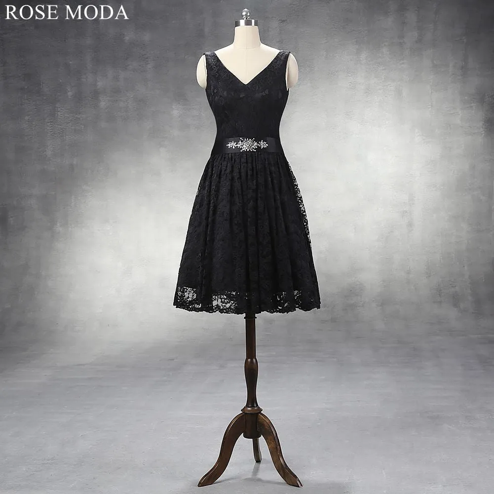 Rosemoda Black Short Lace Party Dress