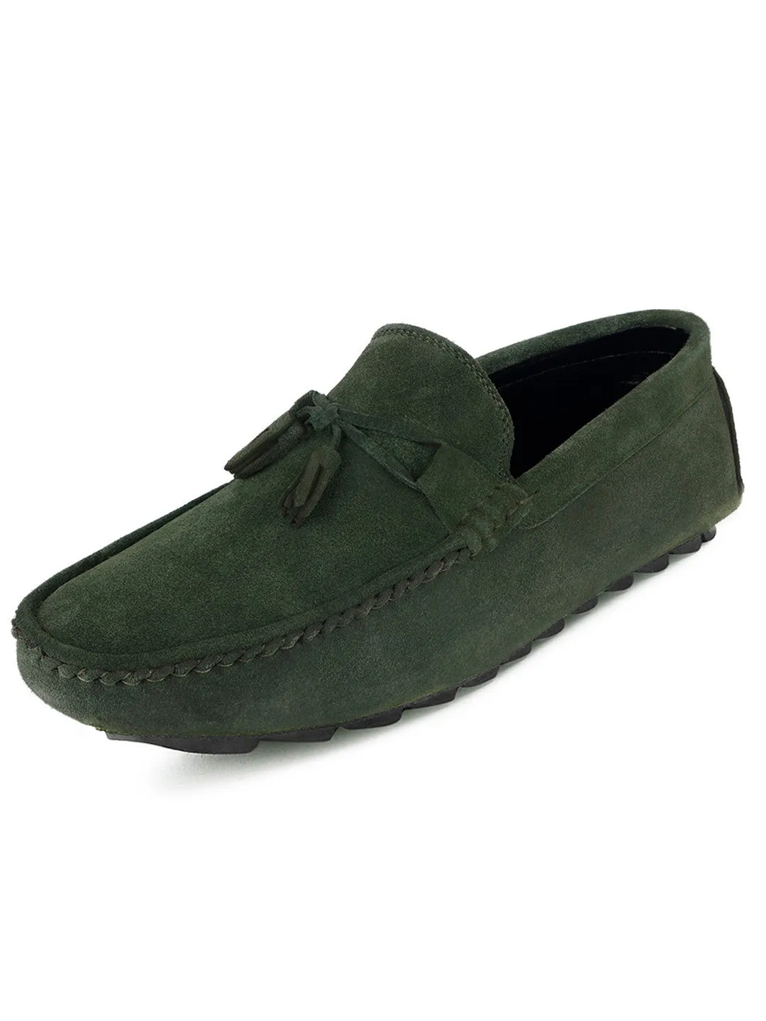 Seaweed Green Handmade Italian Suede Leather Penny Tassel Loafers