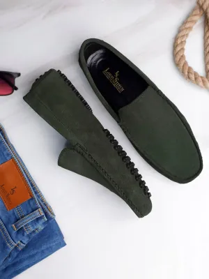 Seaweed Green Handmade Italian Suede Leather Slip-On Penny Loafers