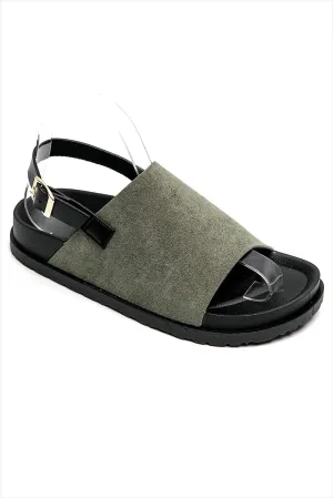 SLINGBACK BUCKLE CLOGS FAUX SUEDE SANDALS IN GREEN