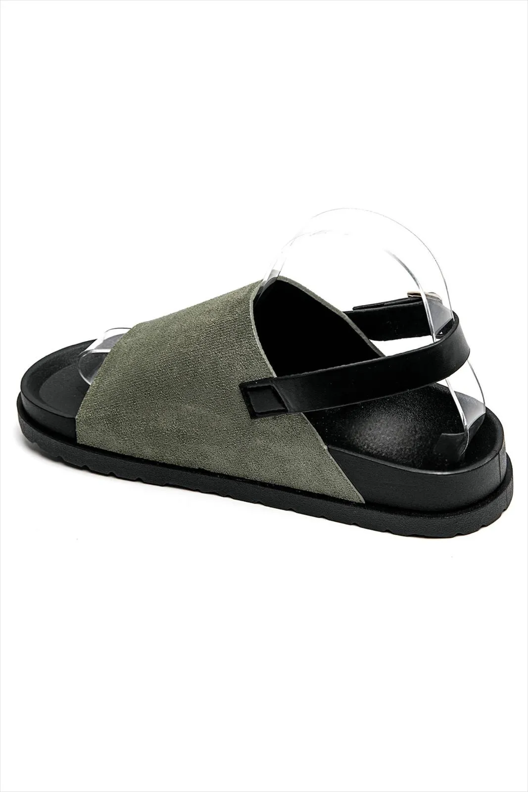 SLINGBACK BUCKLE CLOGS FAUX SUEDE SANDALS IN GREEN