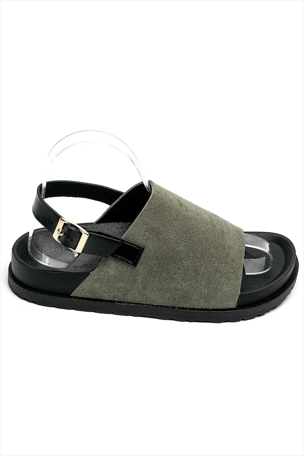 SLINGBACK BUCKLE CLOGS FAUX SUEDE SANDALS IN GREEN
