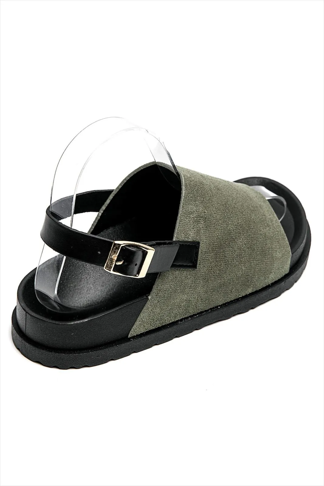 SLINGBACK BUCKLE CLOGS FAUX SUEDE SANDALS IN GREEN