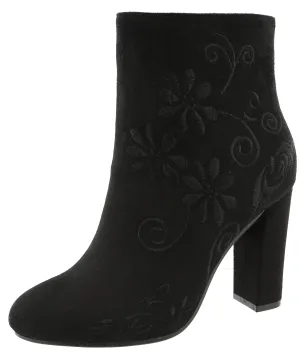 Top Moda Women's Floral Embroidered Chunky Stacked Block Heel Ankle Bootie