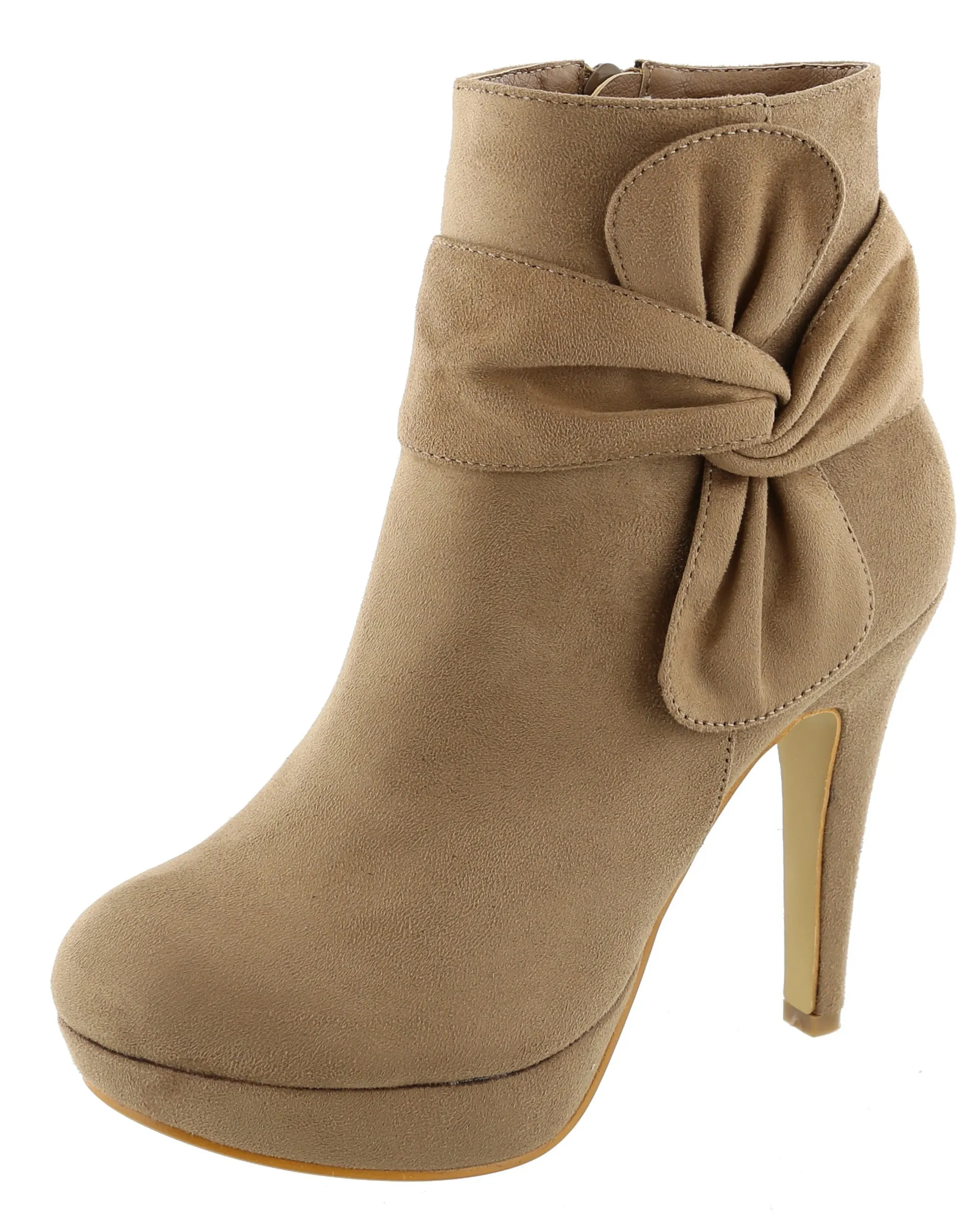 Top Moda Women's Side Bow Knot Platform Stiletto High Heel Ankle Bootie