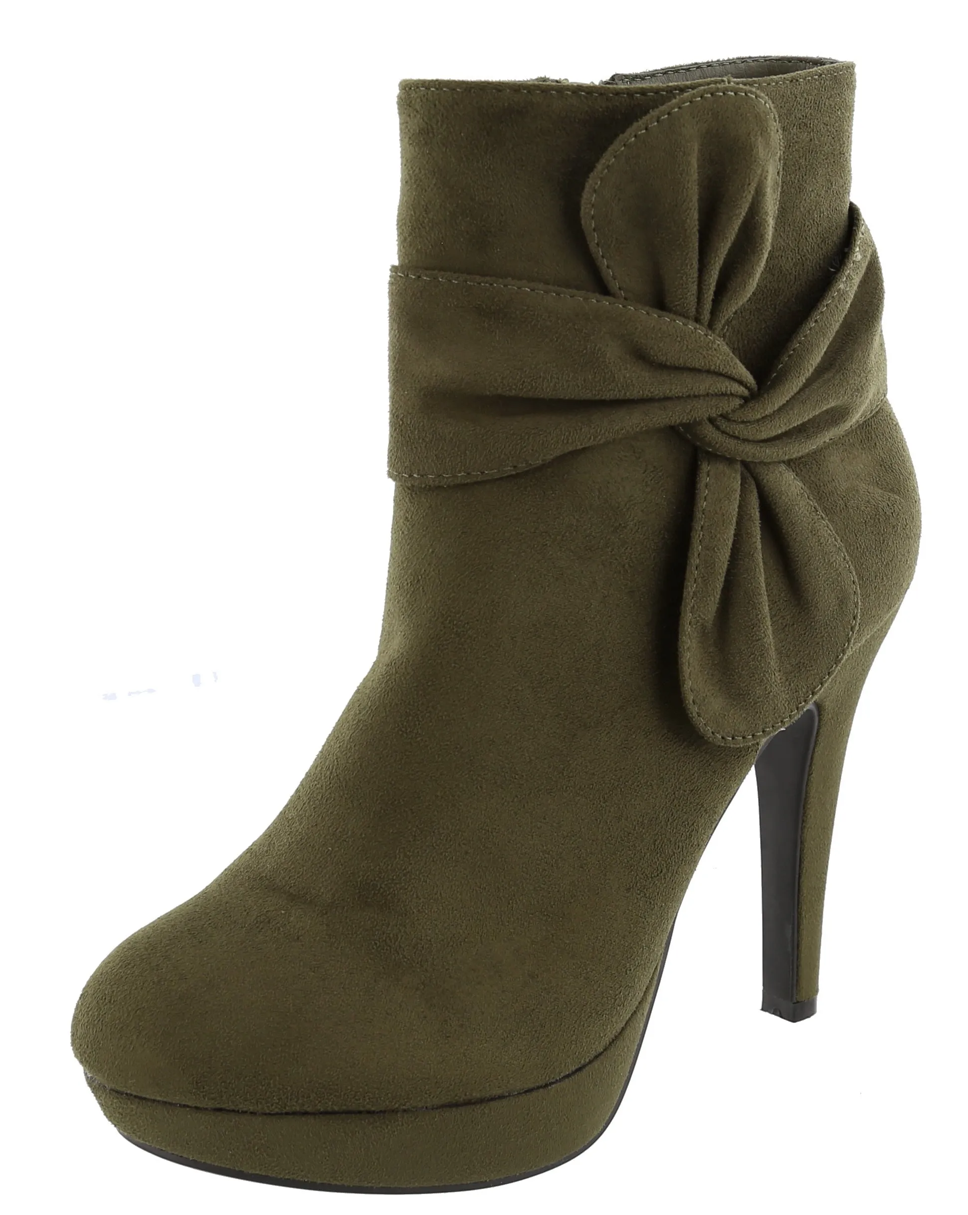 Top Moda Women's Side Bow Knot Platform Stiletto High Heel Ankle Bootie