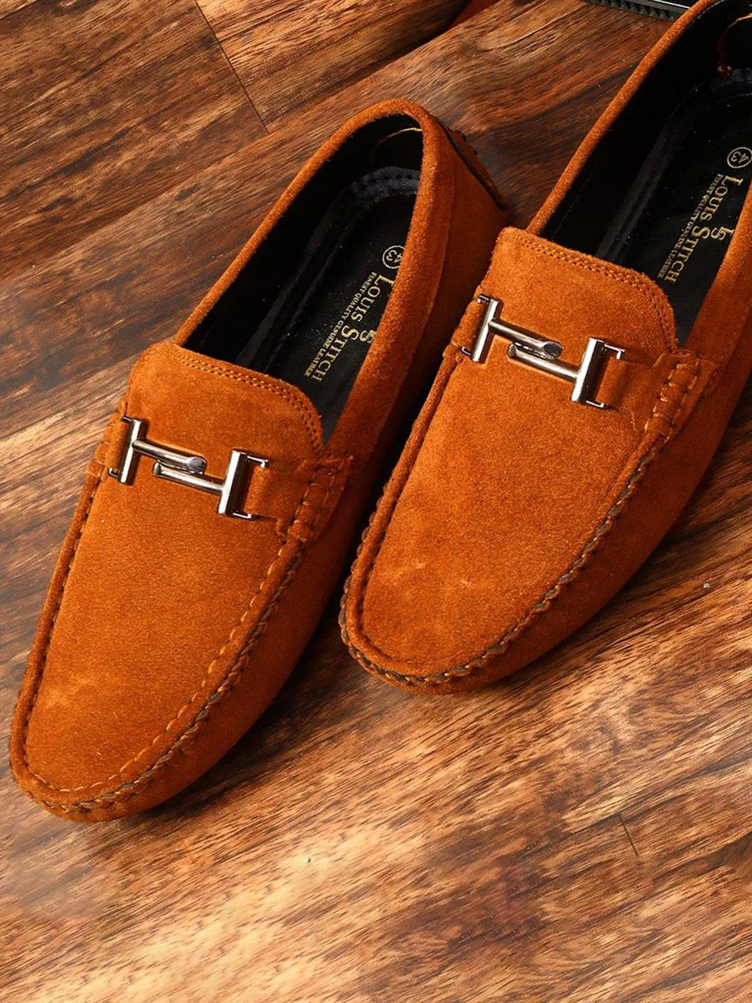 Tortilla Brown Handmade Italian Suede Leather Penny Loafers with Designer Buckle