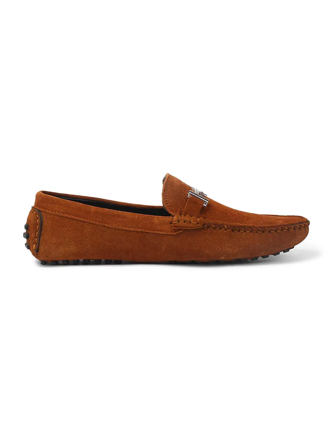 Tortilla Brown Handmade Italian Suede Leather Penny Loafers with Designer Buckle