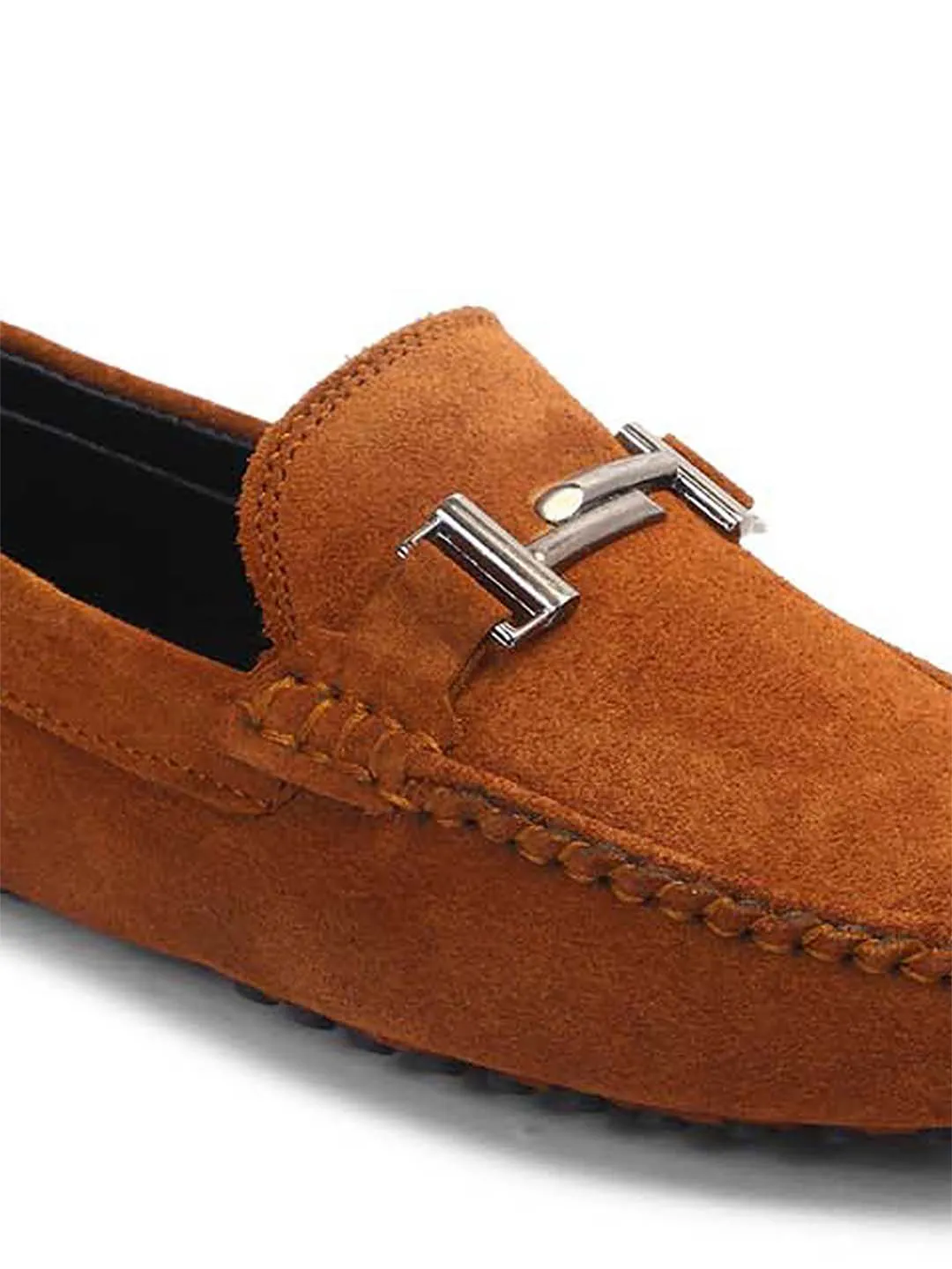 Tortilla Brown Handmade Italian Suede Leather Penny Loafers with Designer Buckle