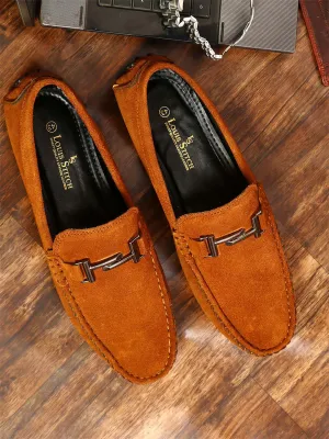 Tortilla Brown Handmade Italian Suede Leather Penny Loafers with Designer Buckle