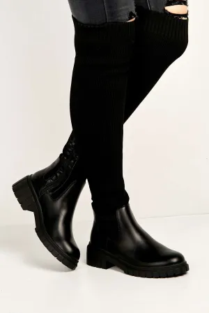 Udrisse Over The Knee Chunky Sock Boots in Black Knit