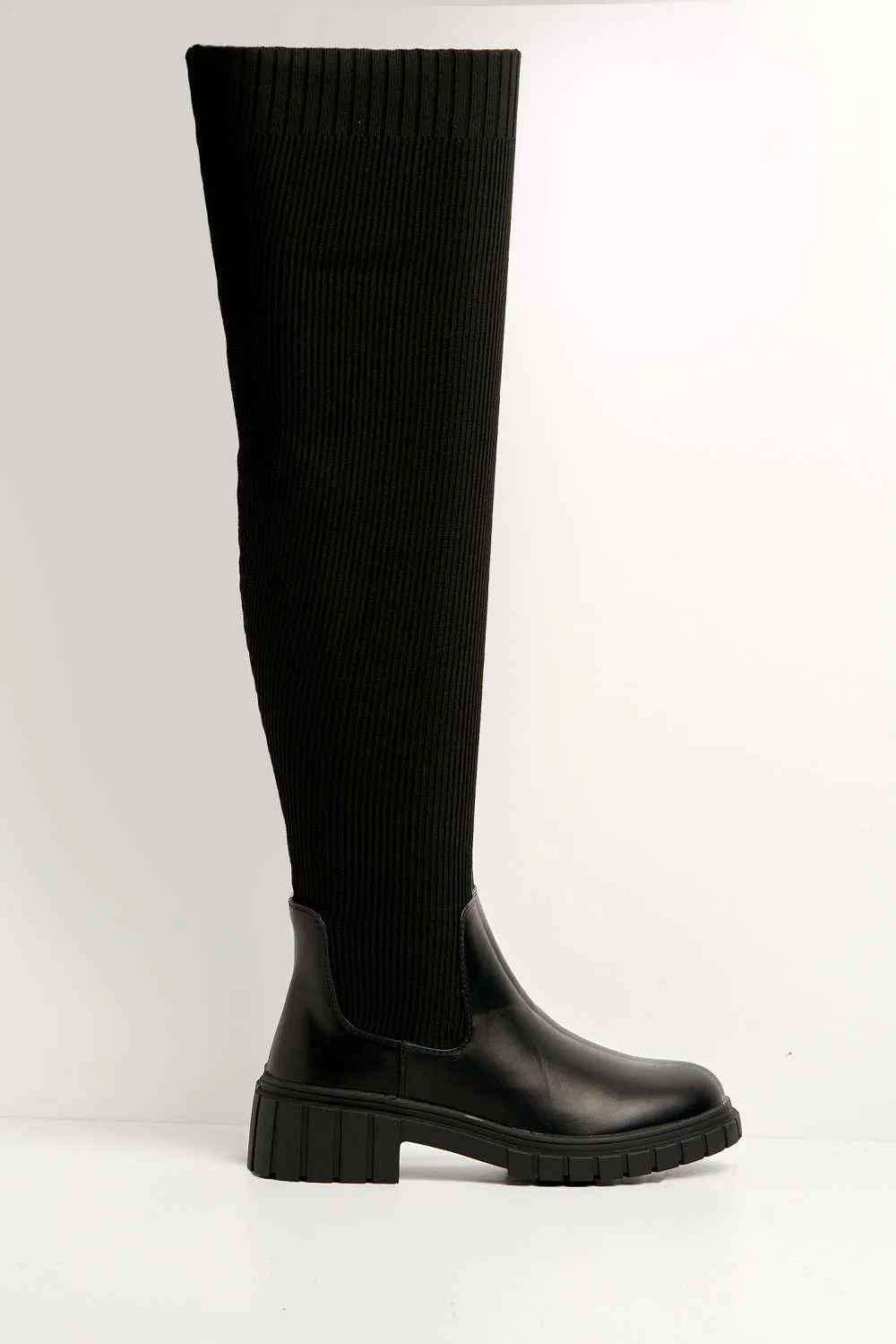 Udrisse Over The Knee Chunky Sock Boots in Black Knit