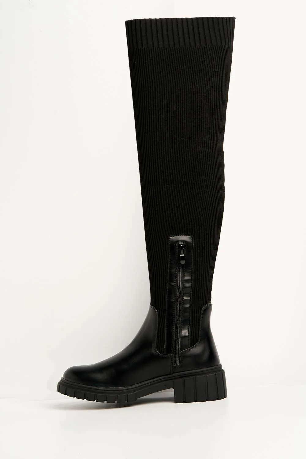 Udrisse Over The Knee Chunky Sock Boots in Black Knit