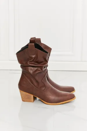 Vegan Leather Scrunch Cowgirl Boots in Dark Brown