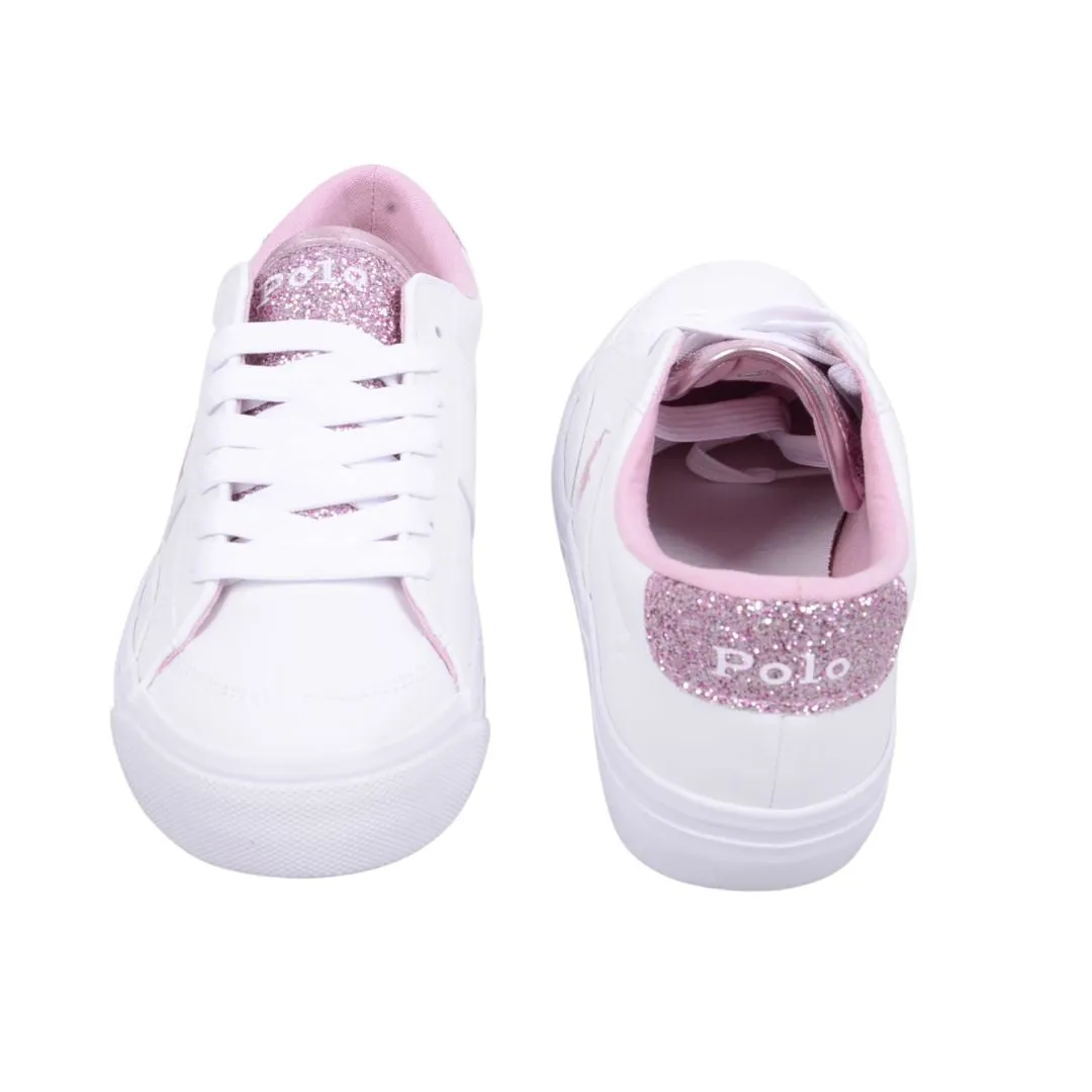 White & Pink Glitter Lace Up Trainers