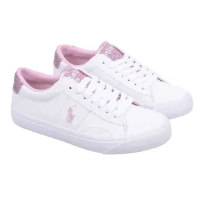 White & Pink Glitter Lace Up Trainers