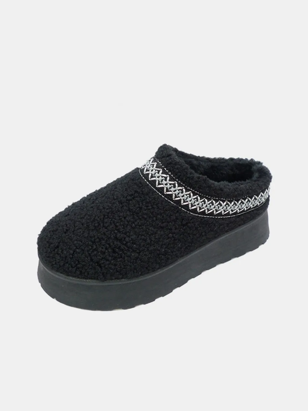 WILD DIVA Embroidered Trim Platform Sherpa Boots - Black