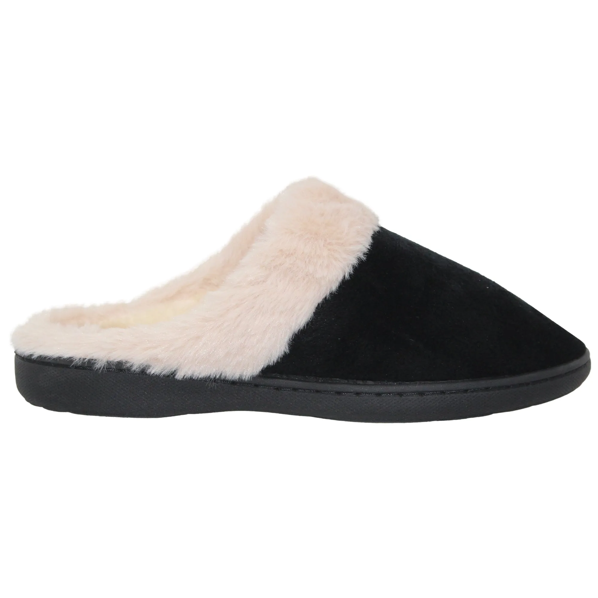 Women's Fuzzy Clog Slippers Closed Toe Flats Two-Tone Fur-Collar