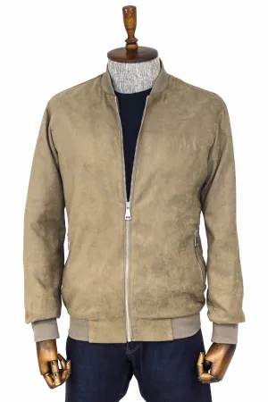 WSS Plain Zippered Pockets Cream Men Bomber Coat  - Singen