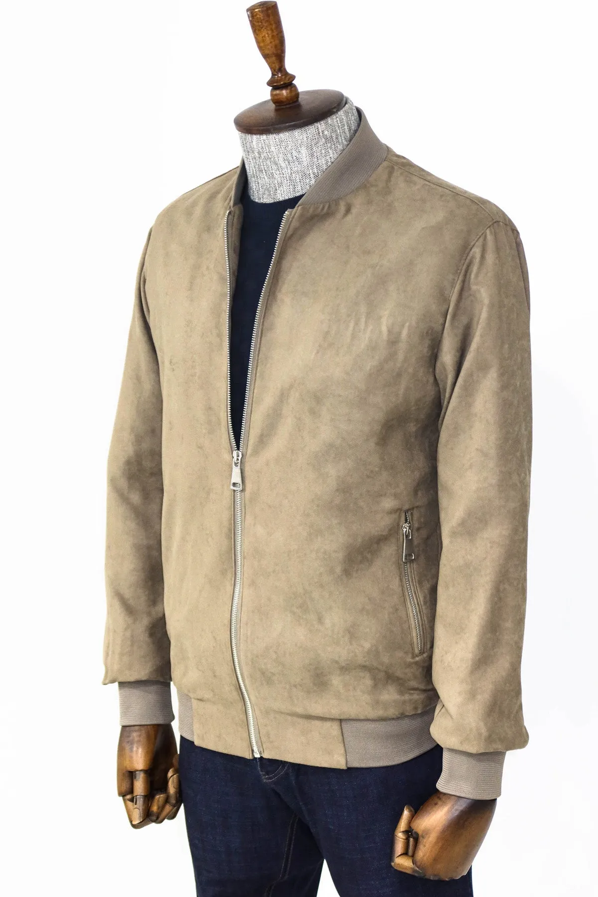 WSS Plain Zippered Pockets Cream Men Bomber Coat  - Singen