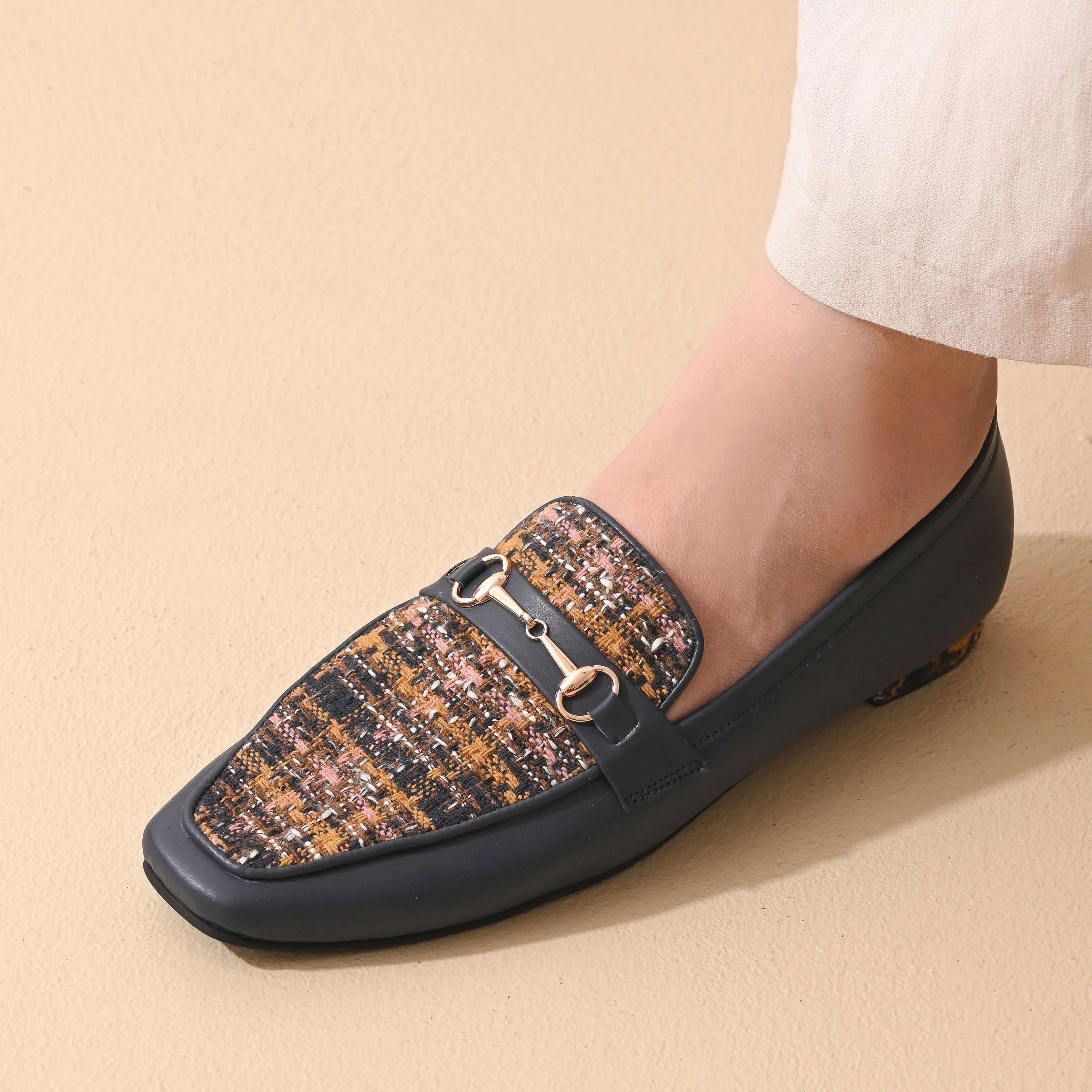 Yale Tweed Square Toe Loafers Shoes
