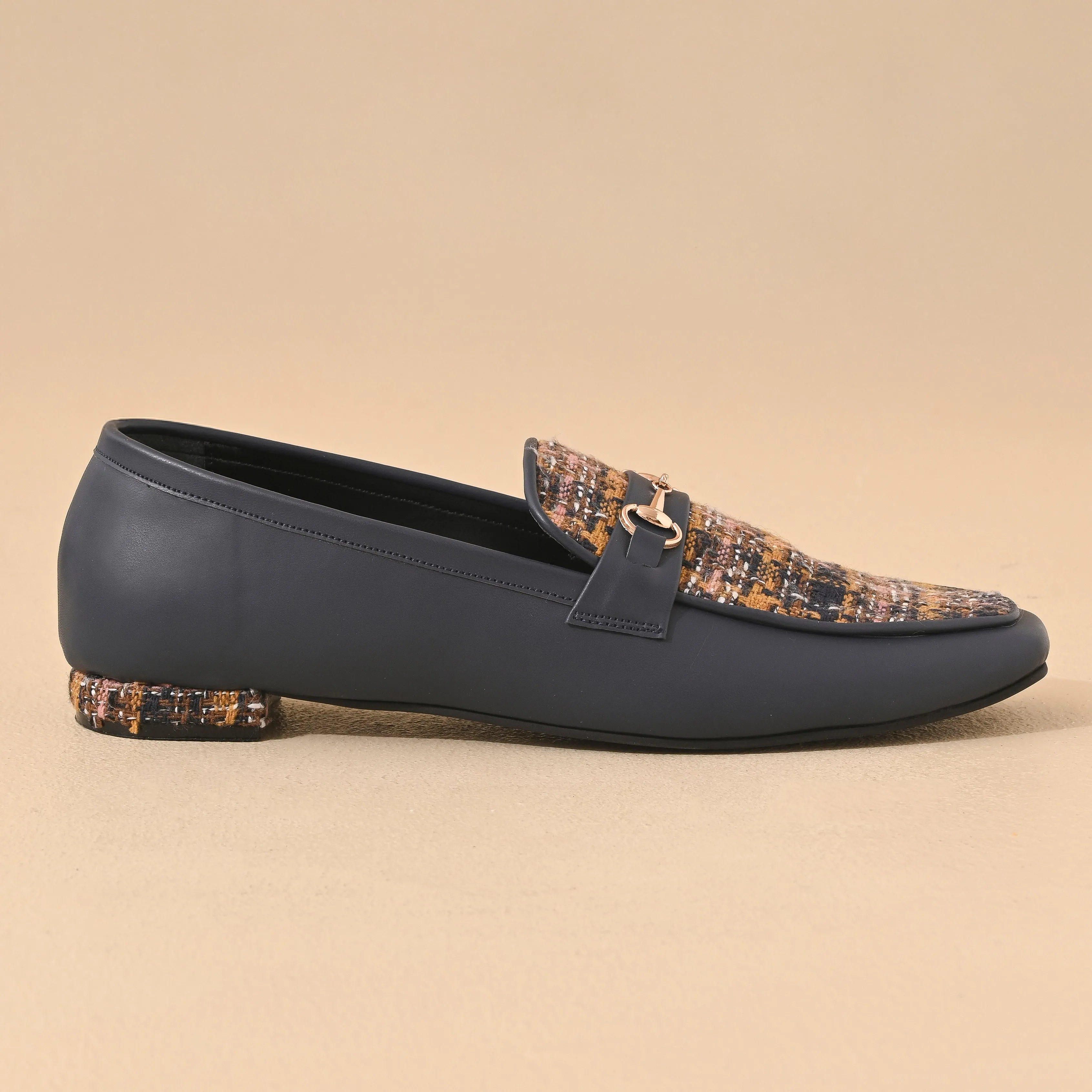 Yale Tweed Square Toe Loafers Shoes